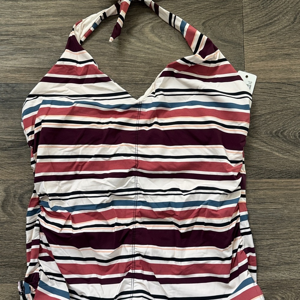 Anne Cole Striped Swim Top in Burgundy, Navy & White